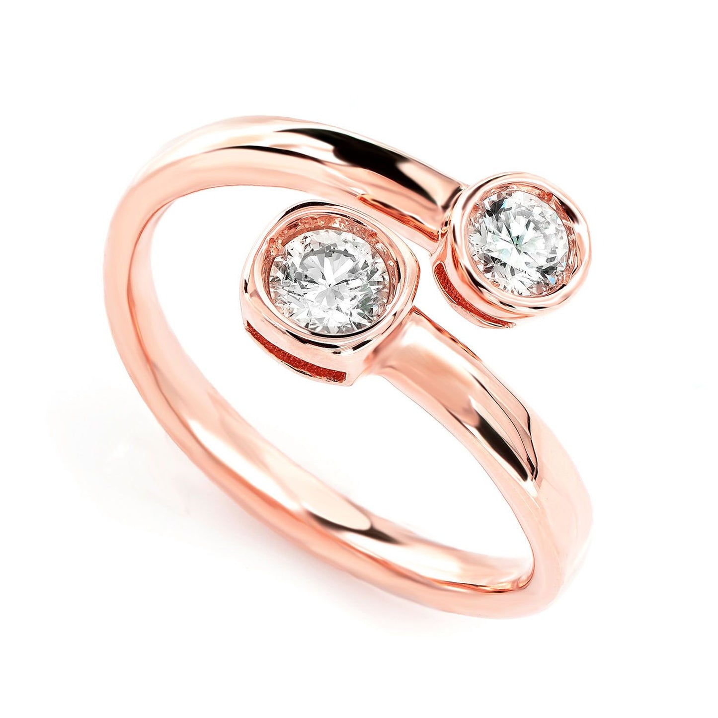 BYPASS BEZEL DIAMOND RING 14K SOLID GOLD 0.40CTW