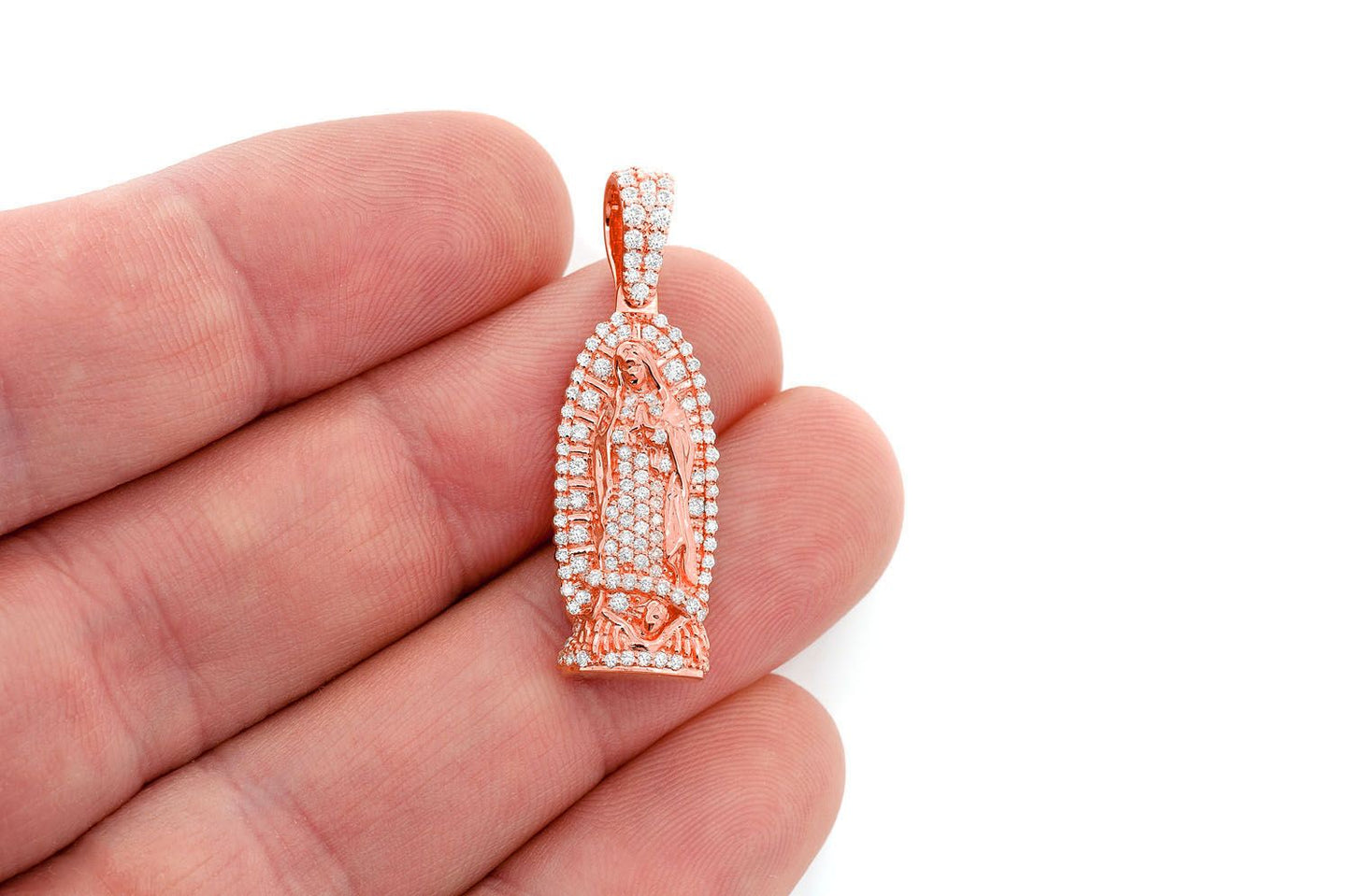 VIRGIN DE GUADALUPE DIAMOND PENDANT 14K SOLID GOLD 0.65CTW