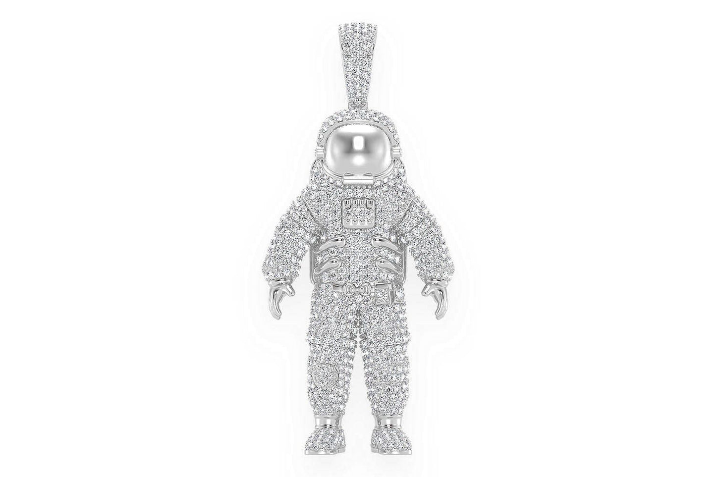 ASTRONAUT SPACE DIAMOND PENDANT 14K SOLID GOLD 4.25CTW