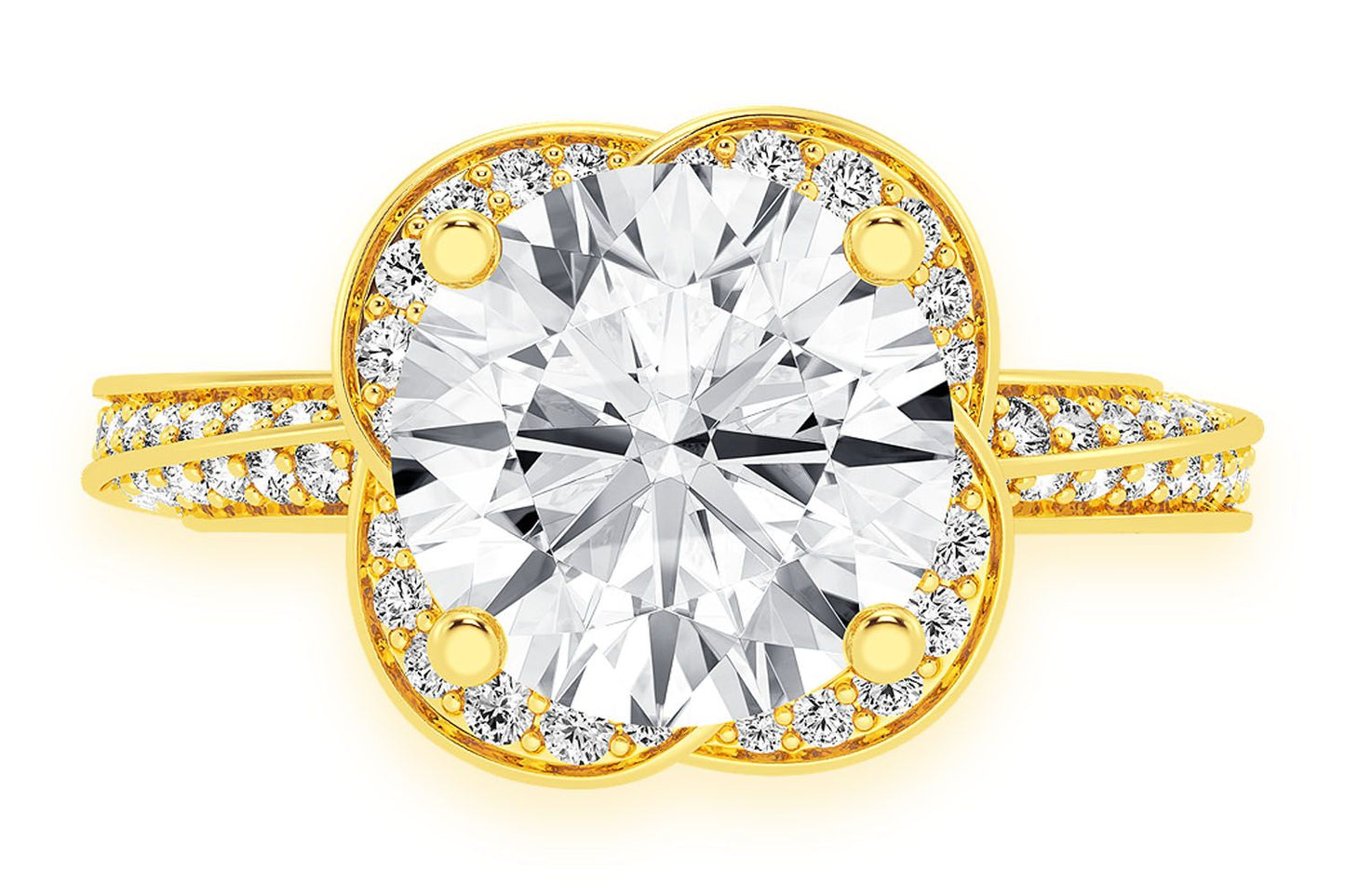 3.00CT ROUND SOLITAIRE - FLOWER PETAL HALO - DIAMOND ENGAGEMENT RING