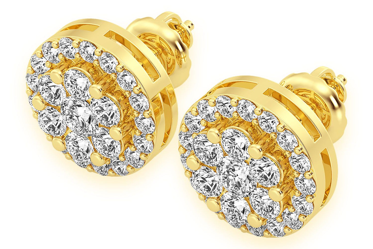 3.00CTW FLOWER HALO STUD DIAMOND EARRINGS 14K SOLID GOLD