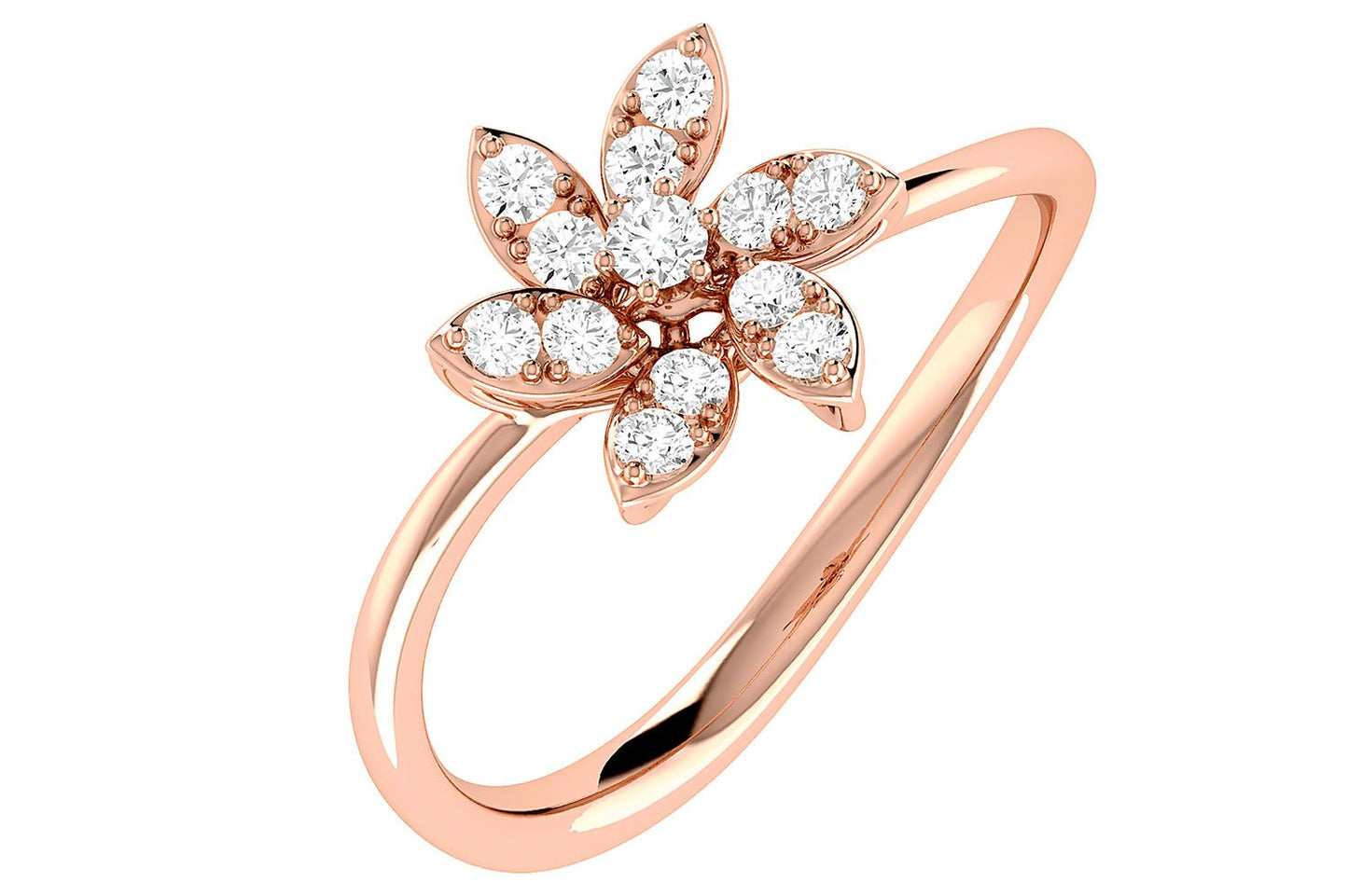 INEL CU DIAMANT ȘI FLOARE, AUR MASIV DE 14K, 0.25CT