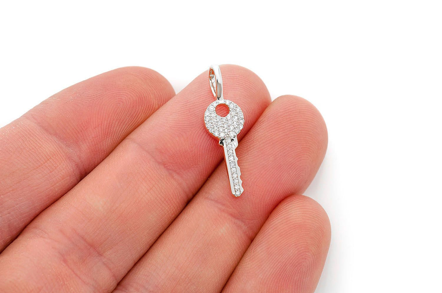 KEY DIAMOND PENDANT 14K SOLID GOLD 0.15CTW