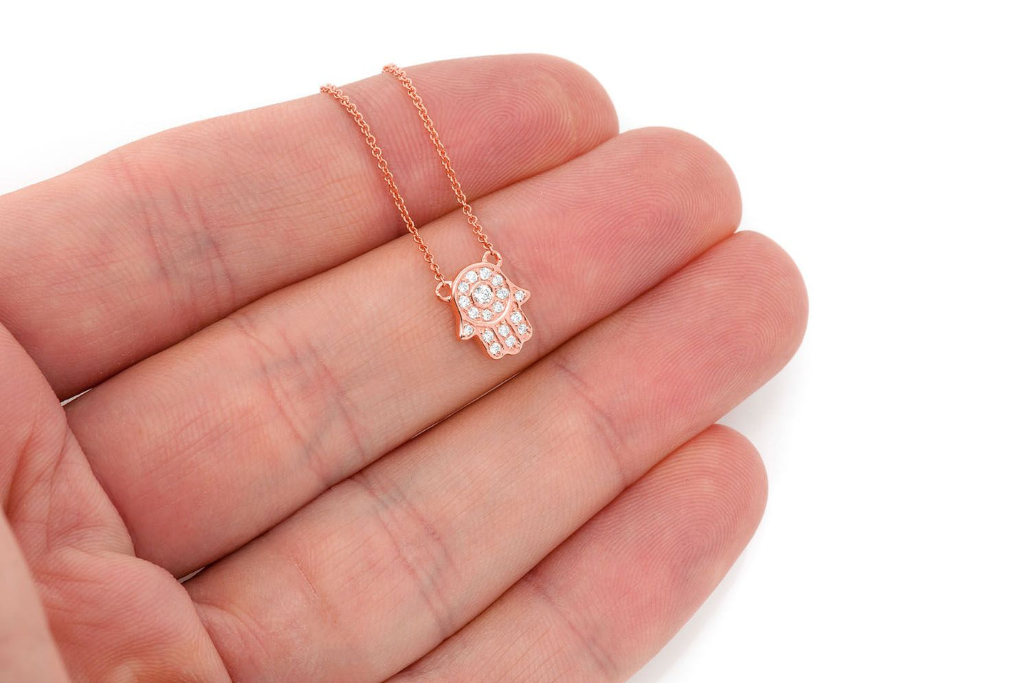 HAMSA DIAMOND PENDANT NECKLACE ATTACHED 14K SOLID GOLD .15CTW