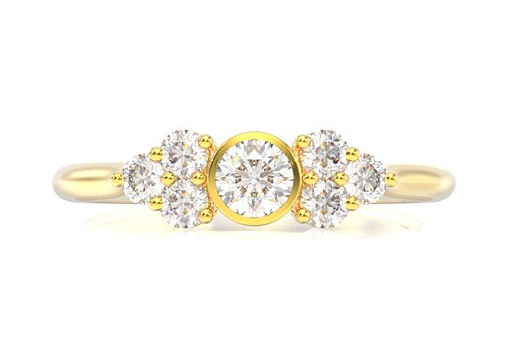 INEL CU DIAMANTE, CU BEZEL ROTUND ȘI ACCENTE TRIUNGHIALE, AUR MASIV DE 14K, 0.35CT