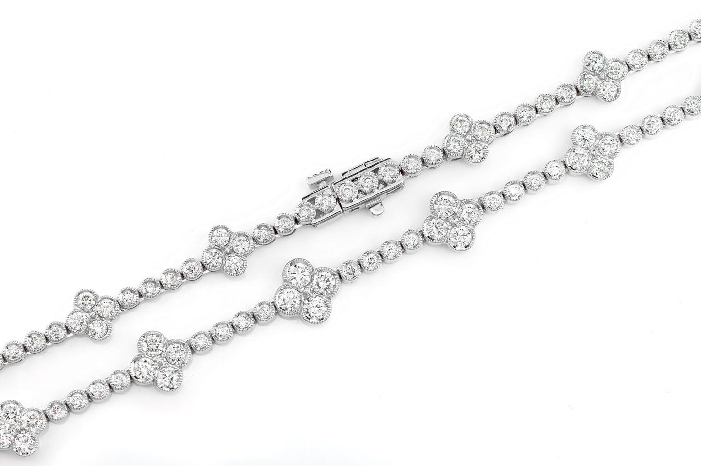 DIAMOND CLOVER STATION NECKLACE 14K SOLID GOLD 5.75CTW