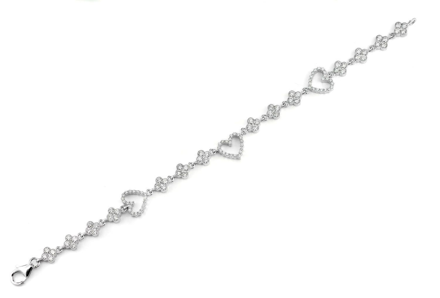 OPEN HEART CLOVER LINK BRACELET 14K SOLID GOLD 3.00CTW