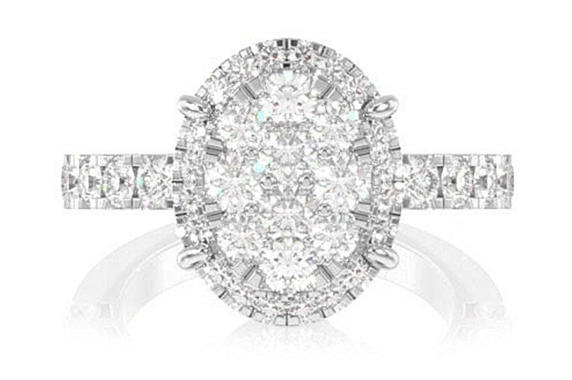 OVAL CLUSTER DIAMOND ENGAGEMENT RING 14K SOLID GOLD - 1.50CTW