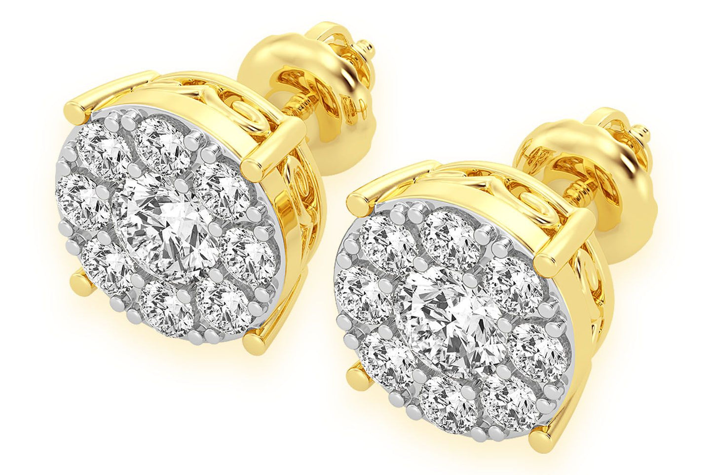 2.00CTW MOSAIC DIAMOND STUD EARRINGS 14K SOLID GOLD