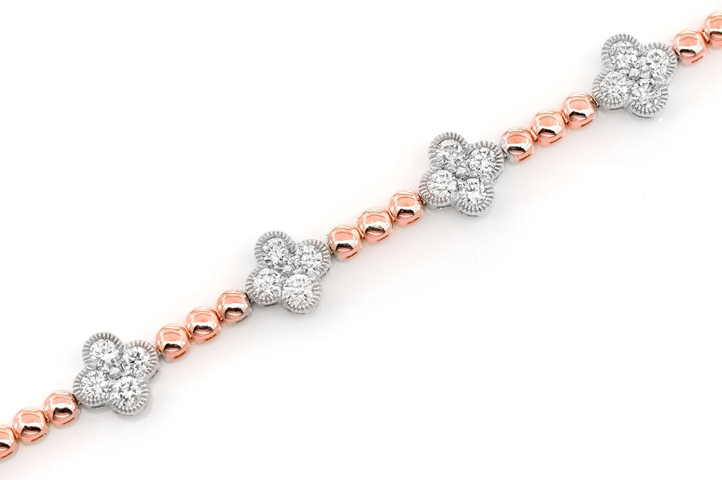 BEADED MILGRAIN CLOVER BRACELET 1.50CTW 14K SOLID GOLD