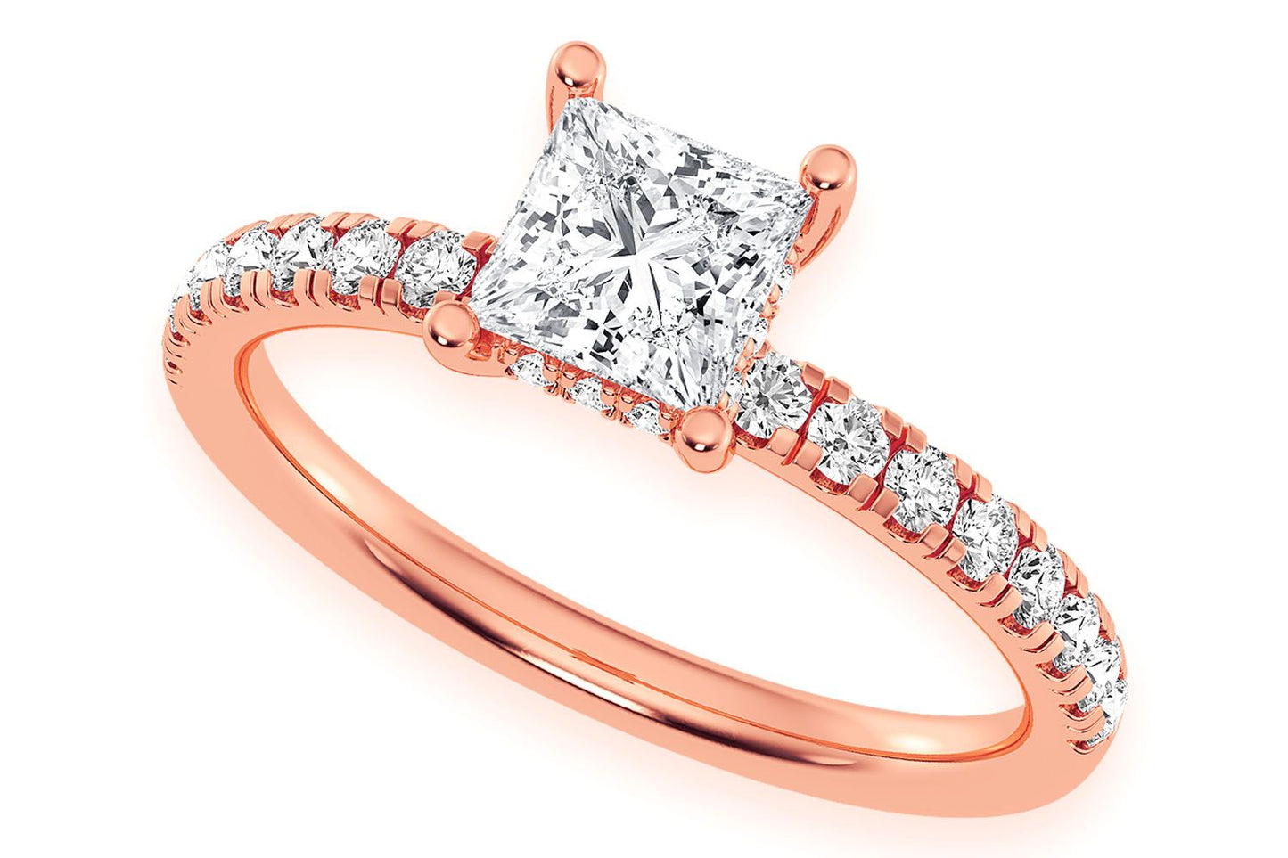 THINN - 0.75CT PRINCESS SOLITAIRE - ONE ROW UNDER HALO - DIAMOND ENGAGEMENT RING