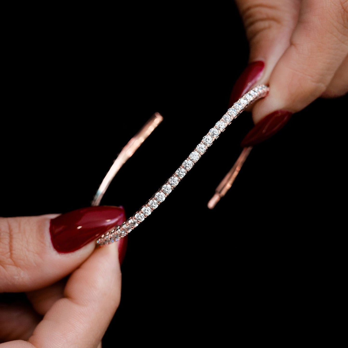 5PT PRONG SET DIAMOND TENNIS BRACELET FLEX BANGLE 2.00CTW 14K SOLID GOLD