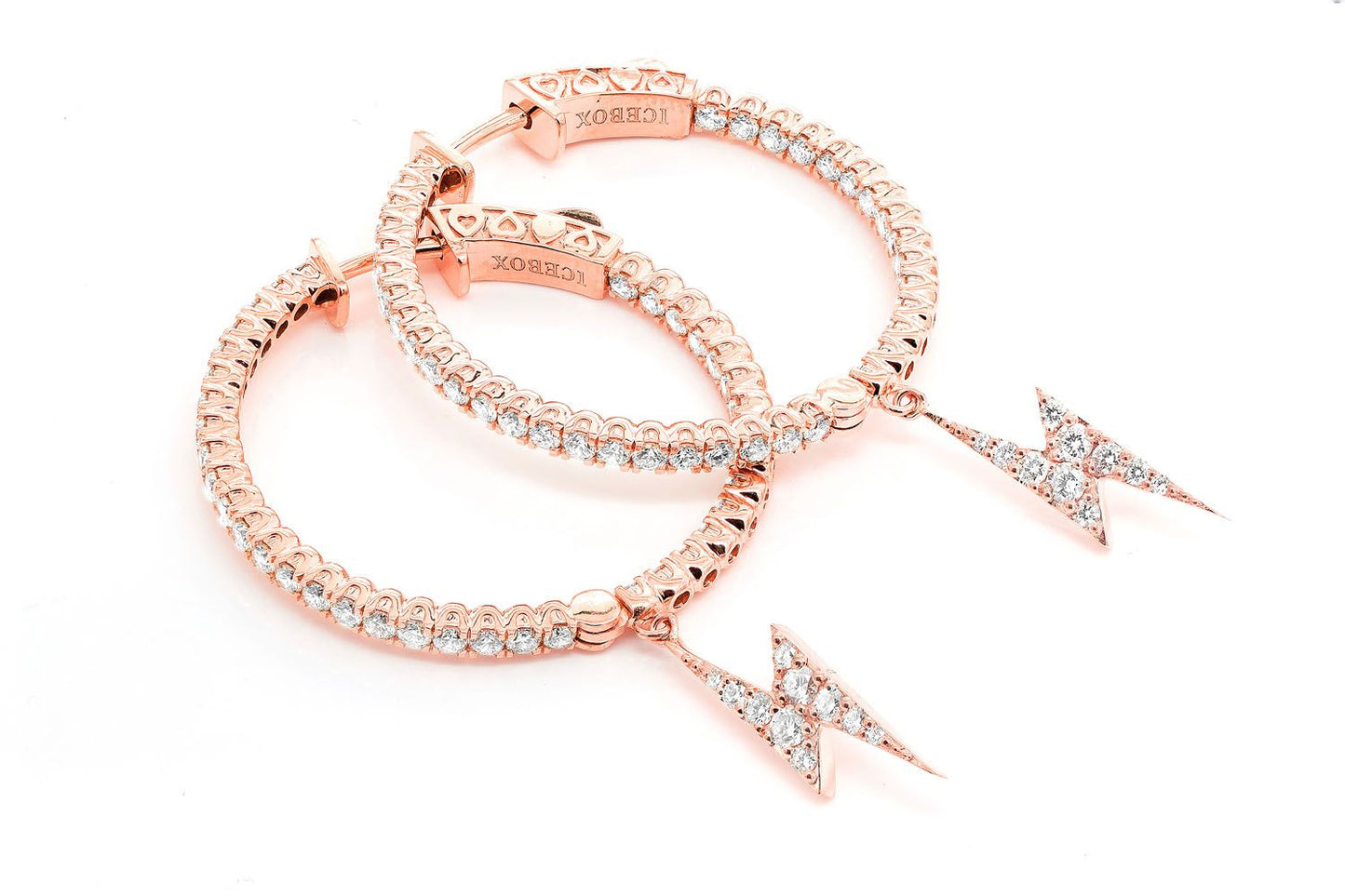 INSIDE-OUT DANGLING LIGHTNING BOLT HOOP DIAMOND EARRINGS 14K SOLID GOLD 2.00CTW