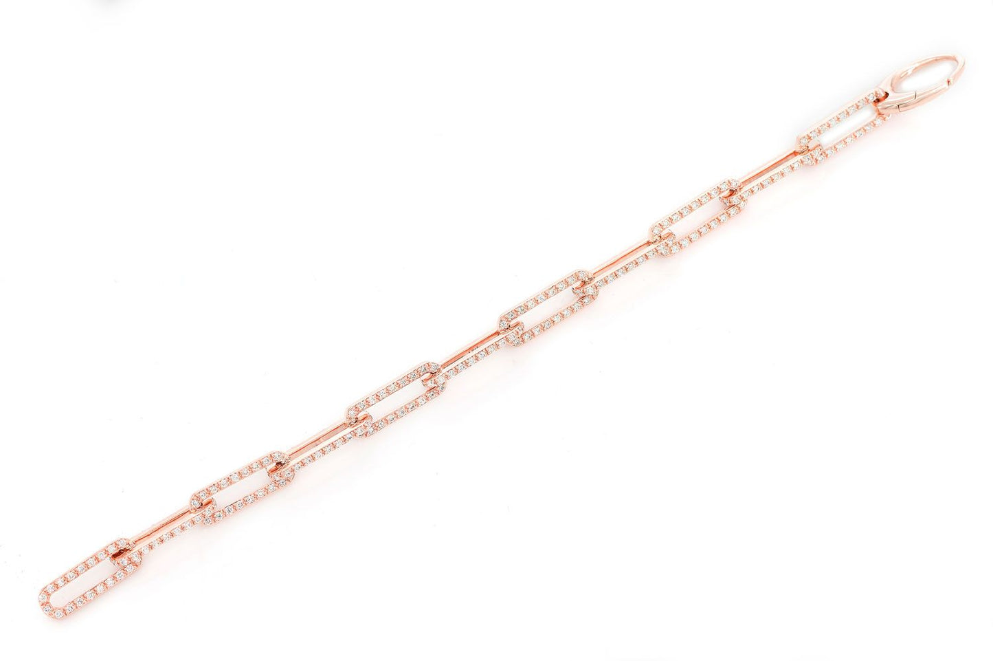 1 ROW ELONGATED ROLO LINK DIAMOND BRACELET 14K GOLD 3.25CTW