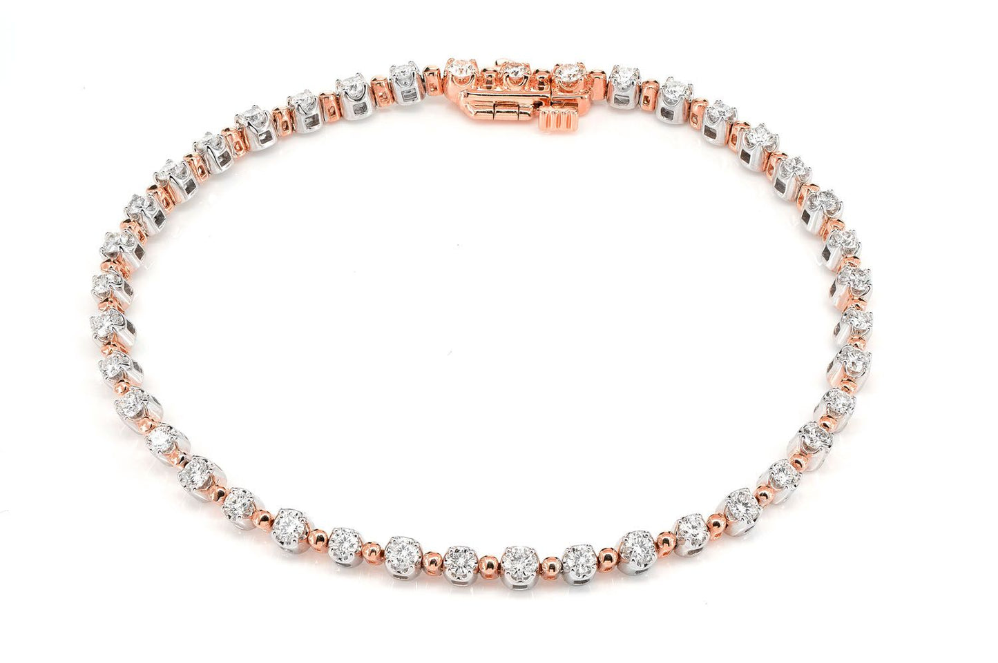 BEADED CROWN LINK DIAMOND BRACELET 14K SOLID GOLD 1.70CTW