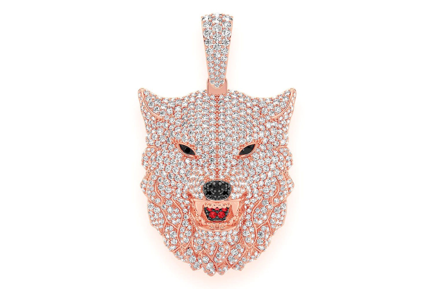 WOLF DIAMOND PENDANT 14K SOLID GOLD 4.75CTW