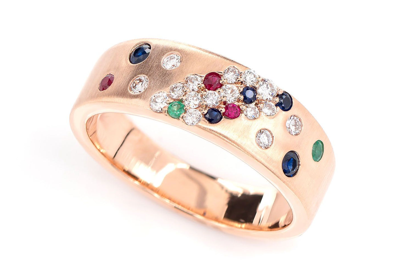 SCATTERED CLUSTER MULTI GEM AND DIAMOND BAND RING 14K SOLID GOLD 0.35CTW
