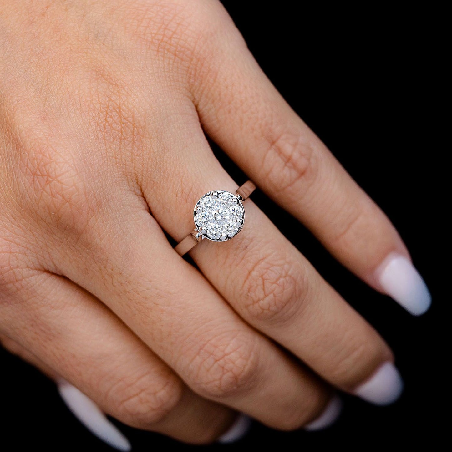 CATHEDRAL ROUND CLUSTER DIAMOND ENGAGEMENT RING 14 SOLID GOLD - 0.75CTW
