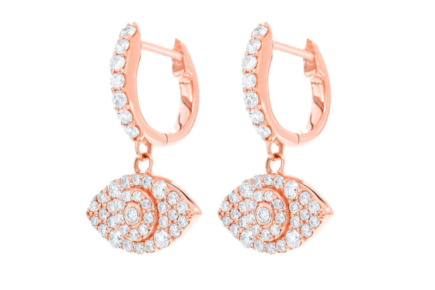 EVIL EYE DANGLING HOOP DIAMOND EARRINGS 14K SOLID GOLD 0.50CTW