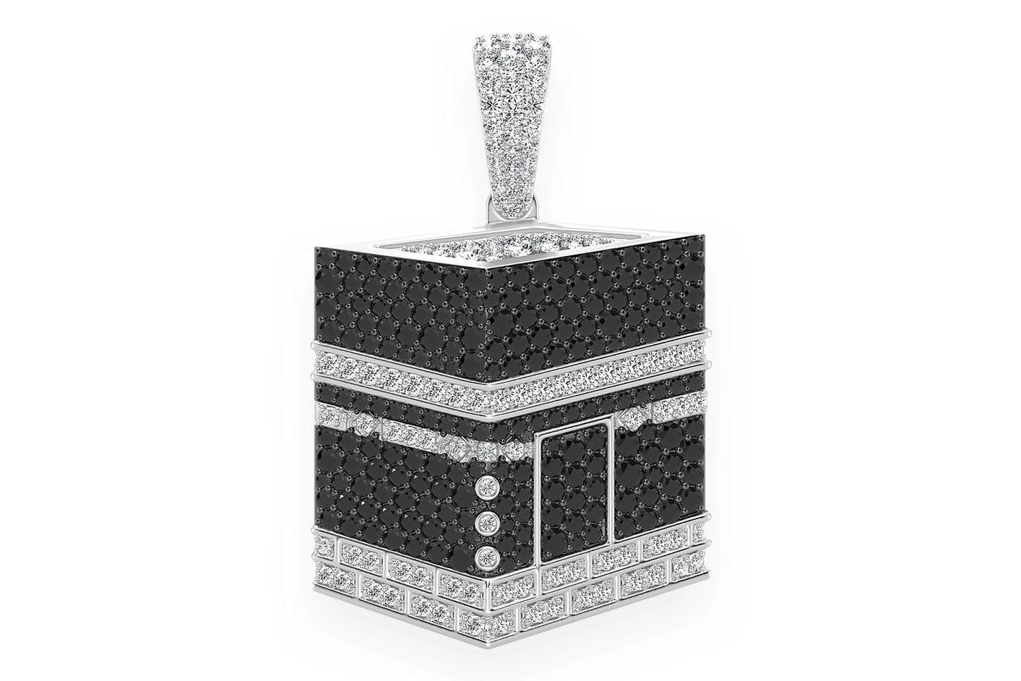 PANDANT KAABA CU DIAMANTE ALBE ȘI NEGRE, AUR MASIV DE 14K, 2.60 CT