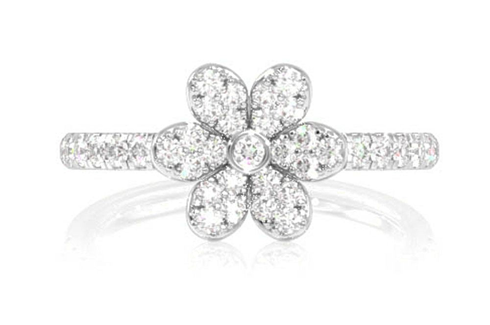 INEL CU DIAMANT ȘI FLOARE, AUR MASIV DE 14K, 0.50CT
