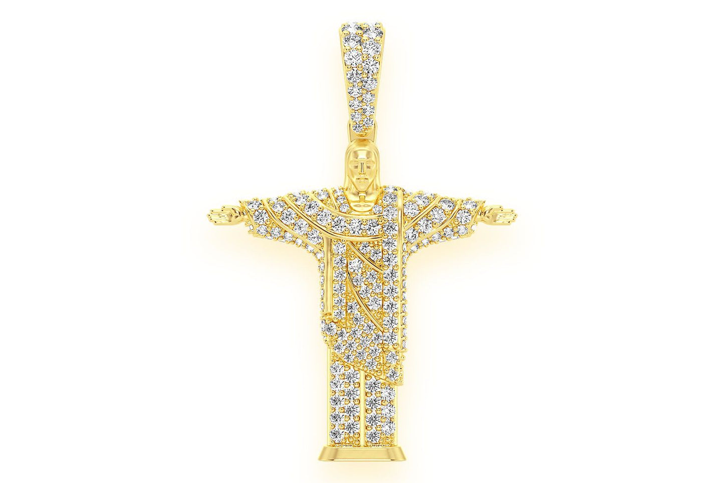 BRAZIL JESUS CHRIST THE REDEEMER DIAMOND PENDANT 14K SOLID GOLD 1.10CTW