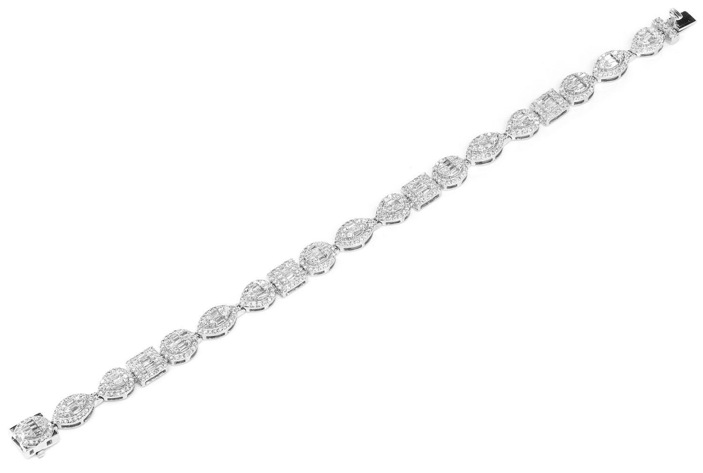 BRĂȚARĂ BAGHETĂ ȘI LEGĂTURĂ ROTUNDĂ MULTIFONDĂ CU DIAMANTE, AUR MASIV DE 14K, 4.00CT