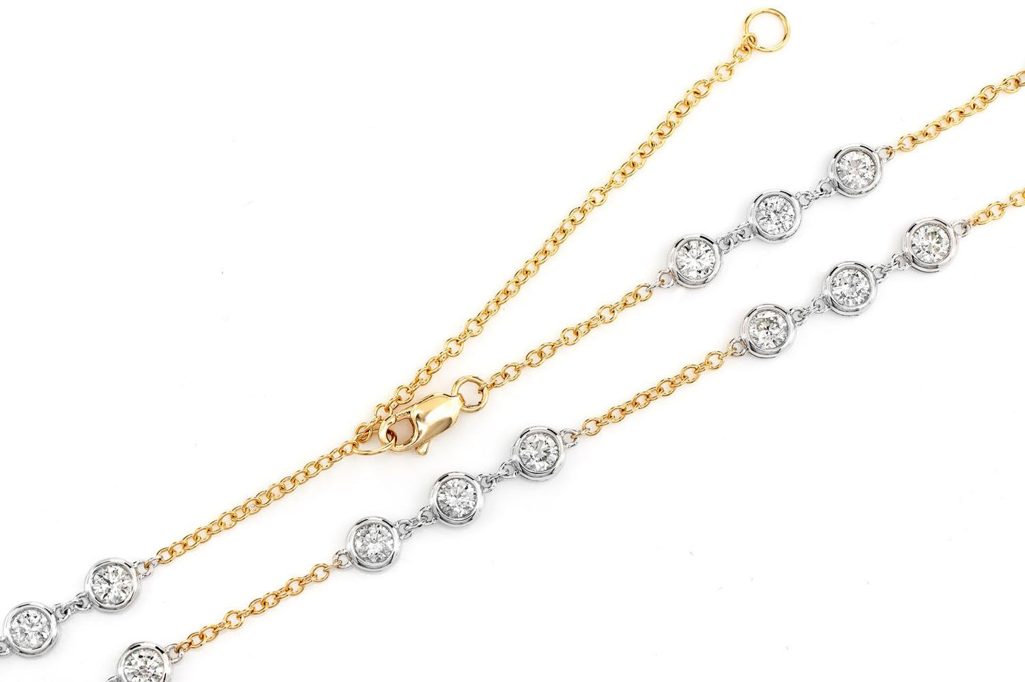 TRIO BEZEL SET DIAMOND NECKLACE CONNECTED 14K SOLID GOLD 3.65CTW