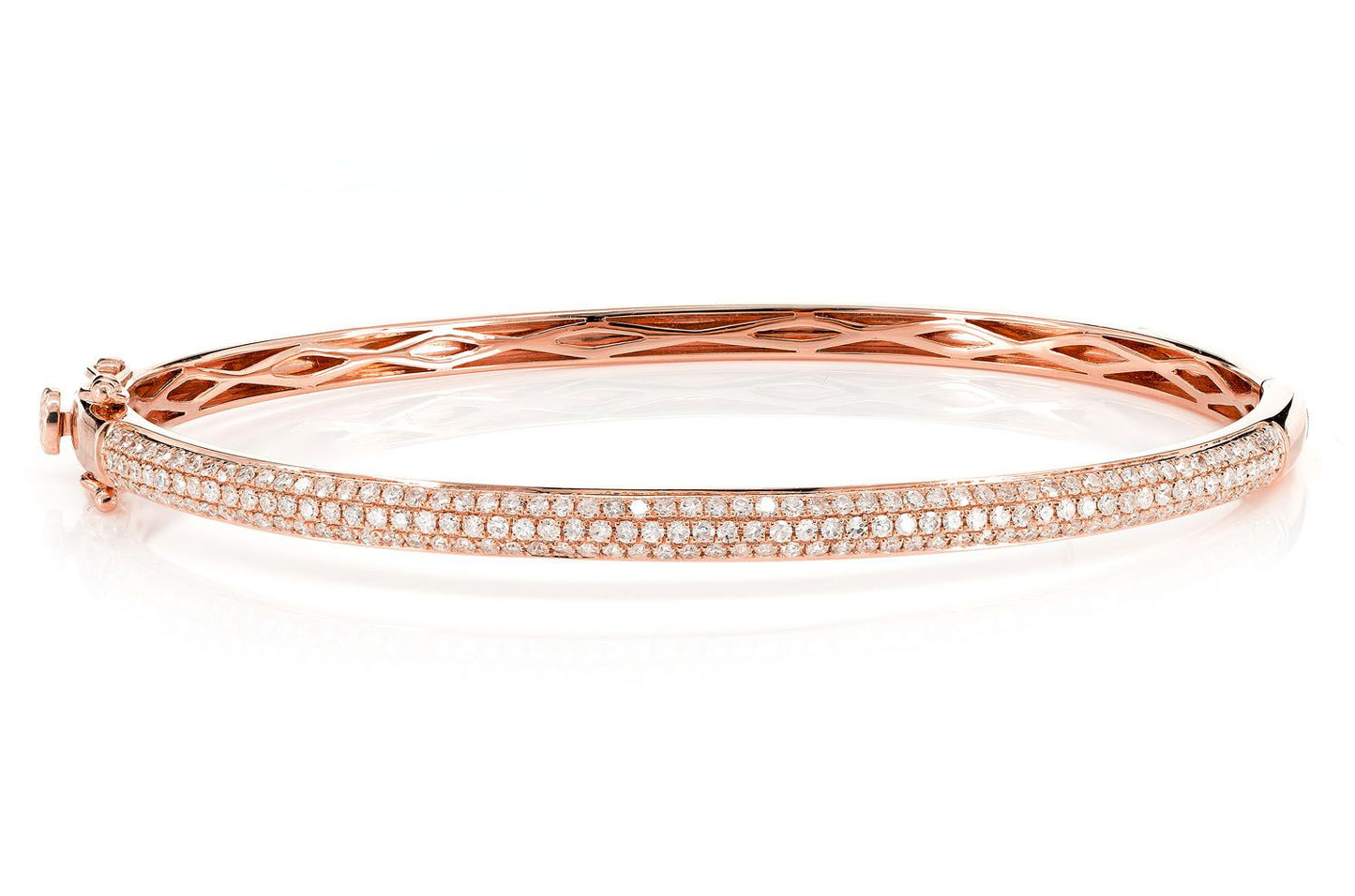 DIAMOND THREE ROW PAVE BANGLE BRACELET 14K SOLID GOLD 1.05CTW