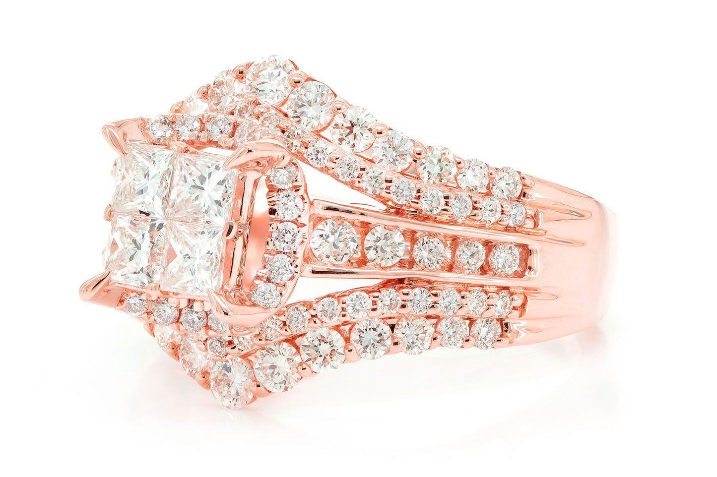 PRINCES QUAD HALO DIAMOND RING 14K SOLID GOLD 2.00CTW
