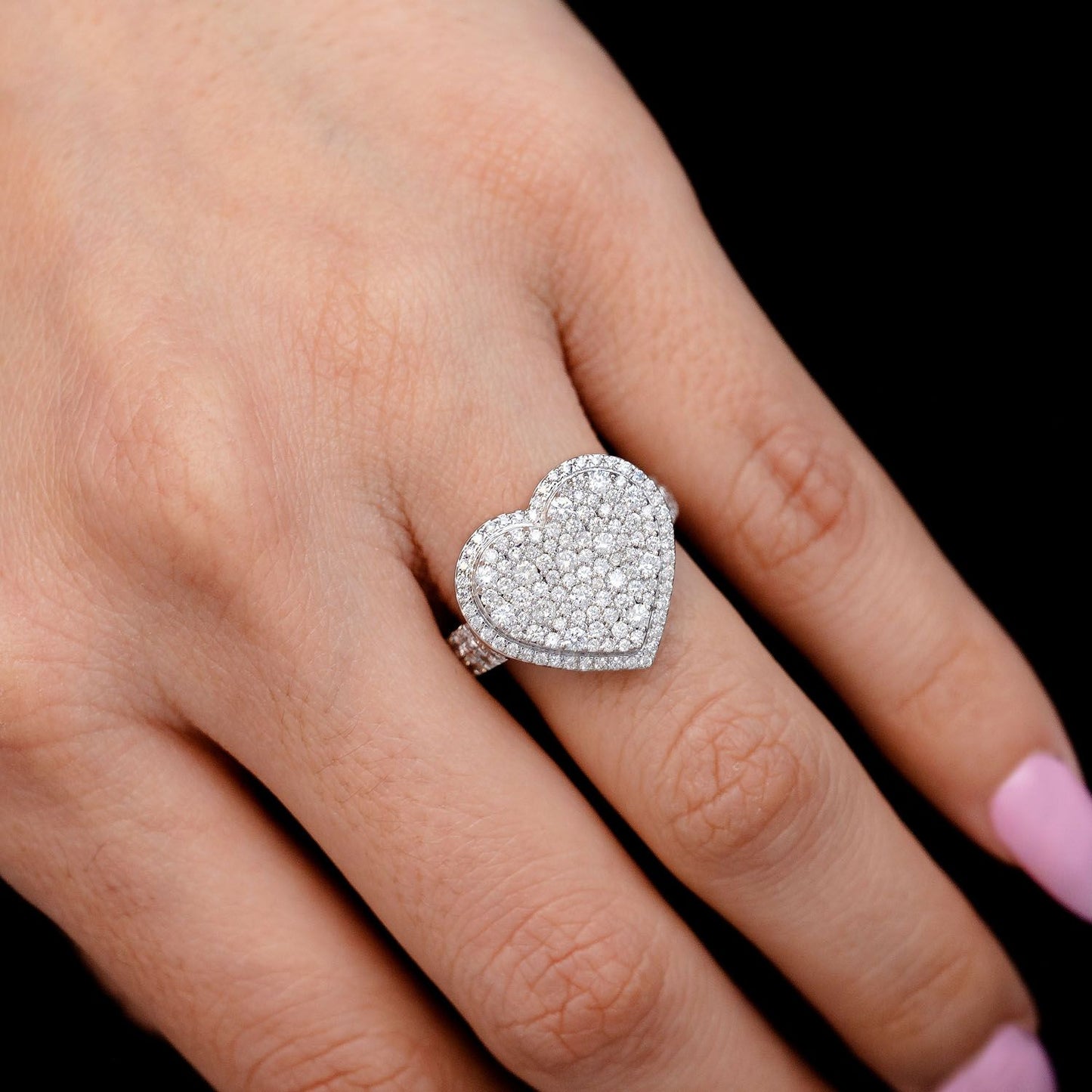 TWO LAYER DIAMOND HEART COCKTAIL RING 14K SOLID GOLD 1.50CTW