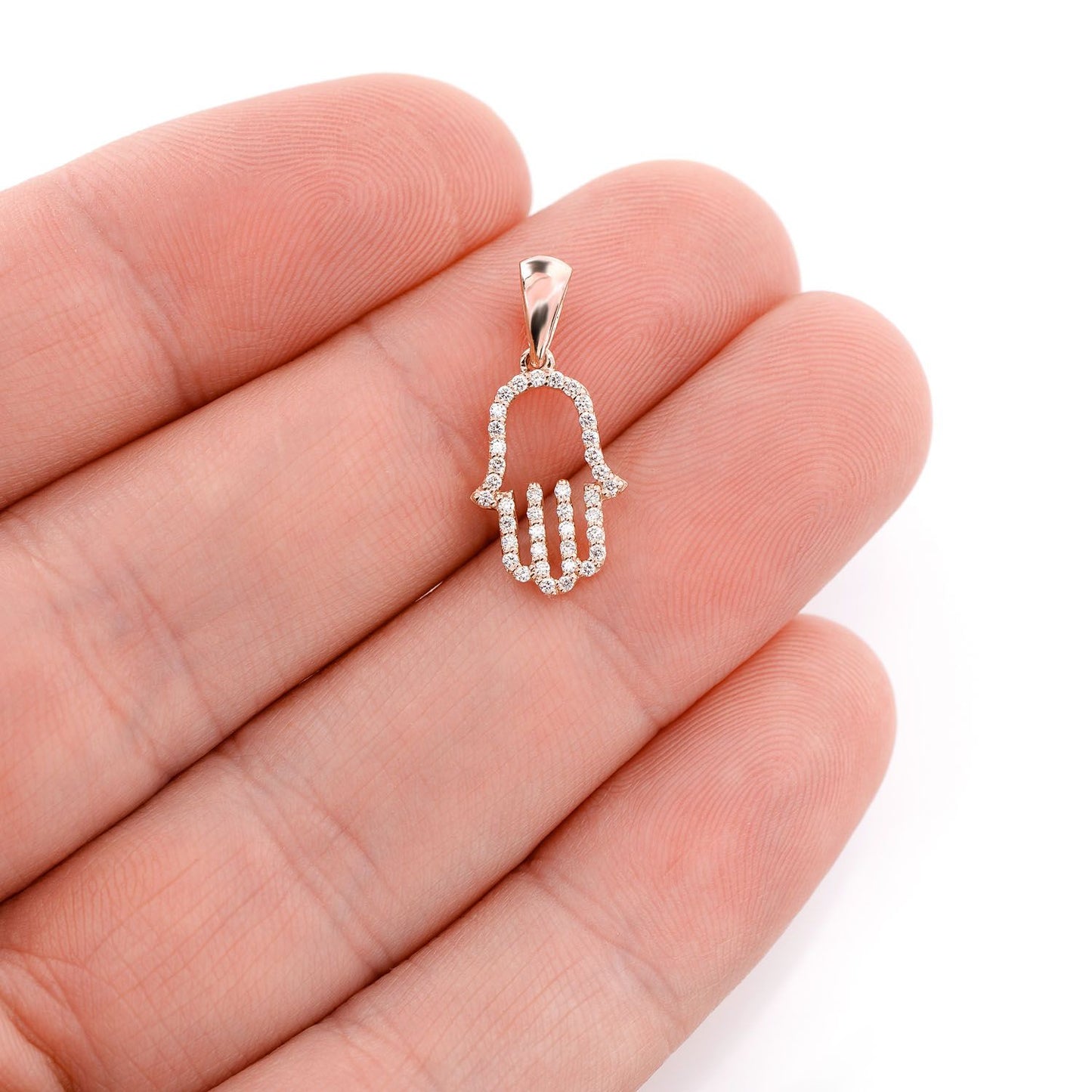 OPEN DIAMOND HAMSA PENDANT 14K SOLID GOLD 0.15CTW