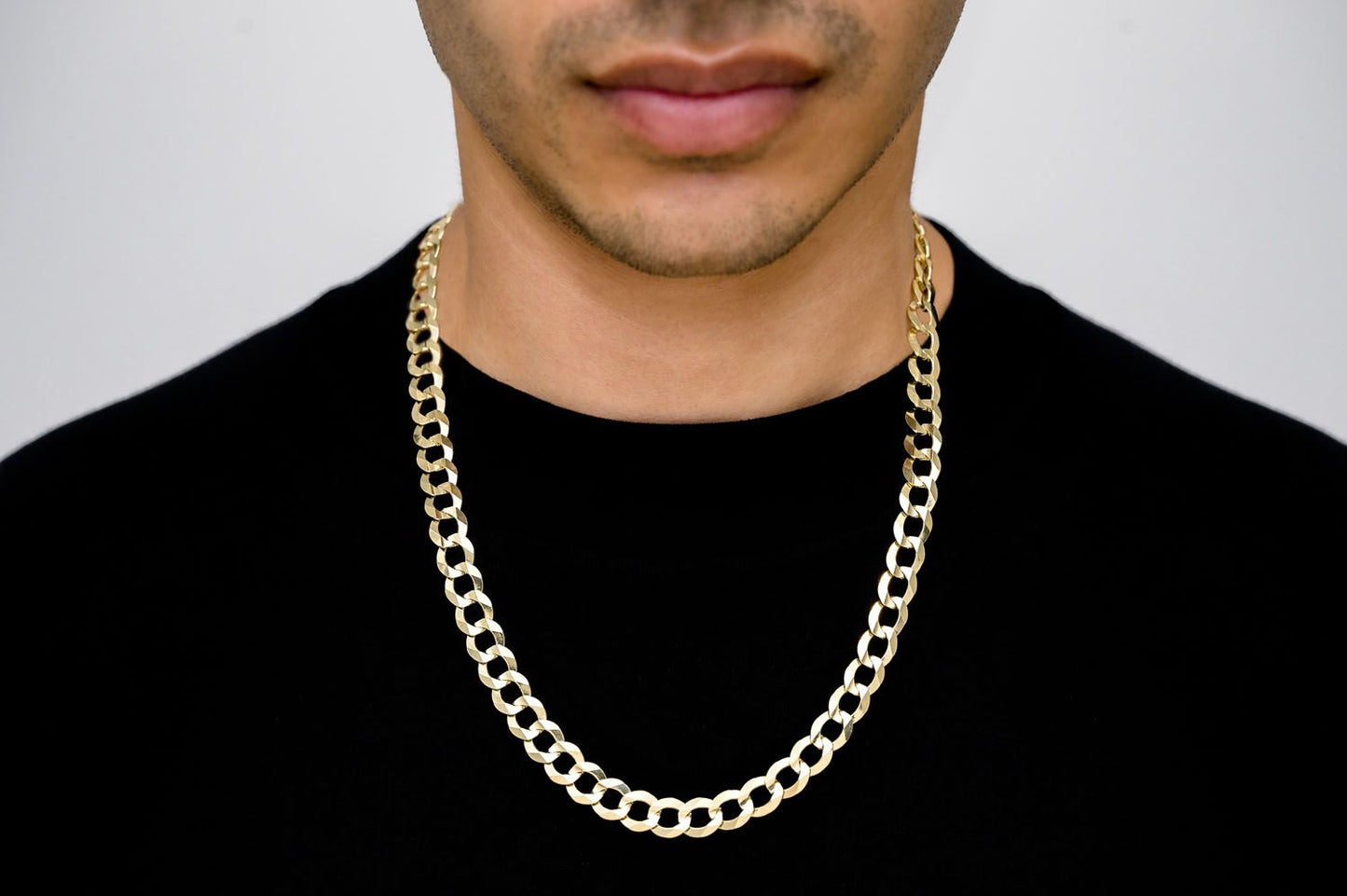 9.5MM FLAT CURB LINK 14K SOLID GOLD CHAIN