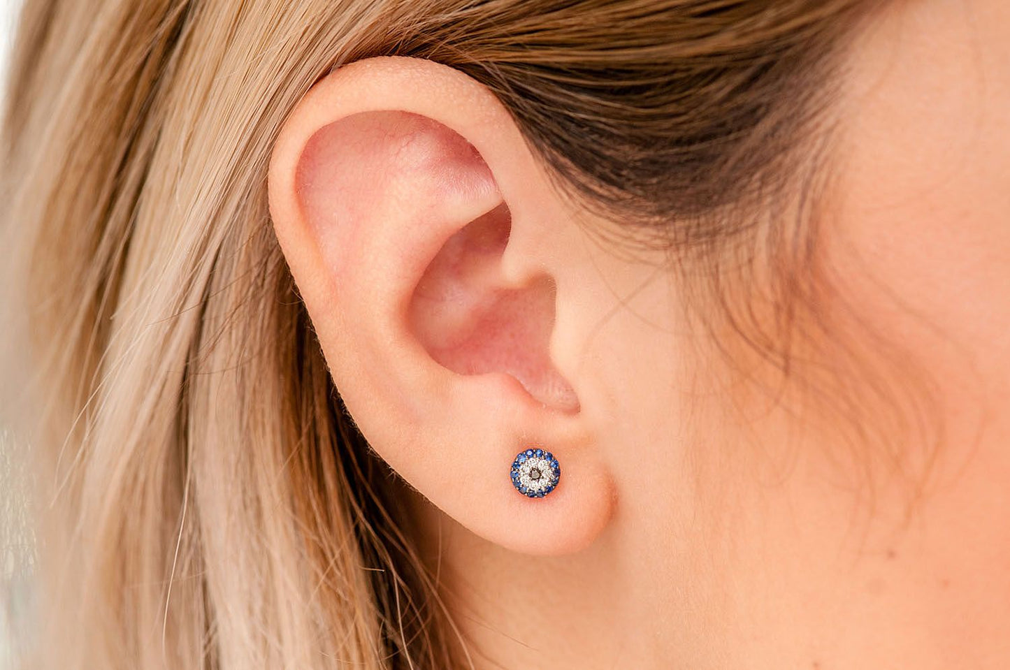 ROUND EVIL EYE STUD DIAMOND EARRINGS 14K SOLID GOLD 0.25CTW