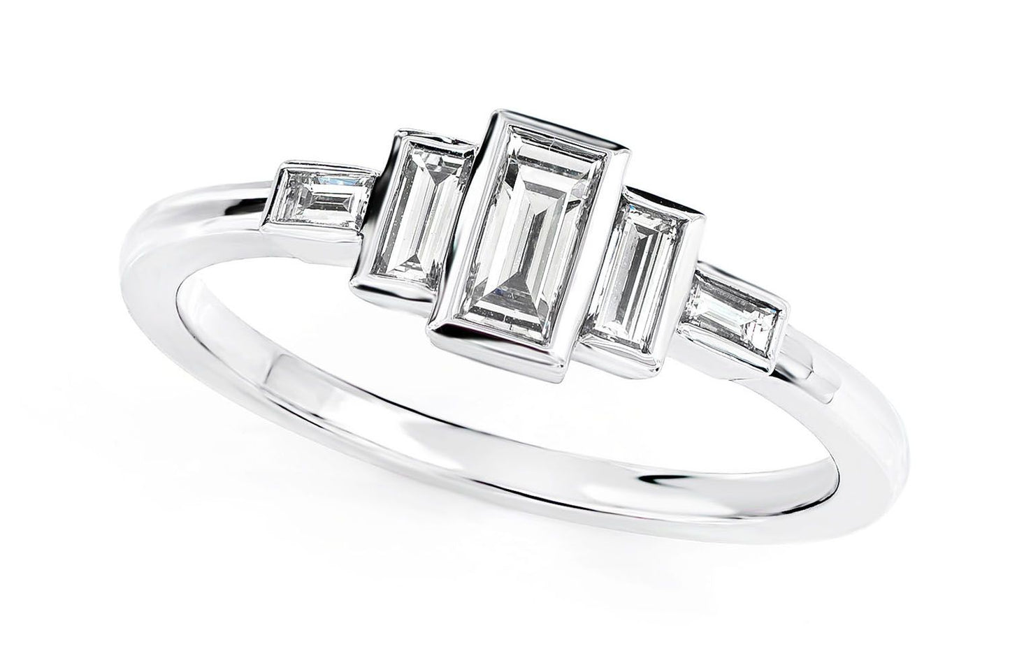 5 STONE BAGUETTE DIAMOND ENGAGEMENT RING 14K SOLID GOLD 0.35CTW