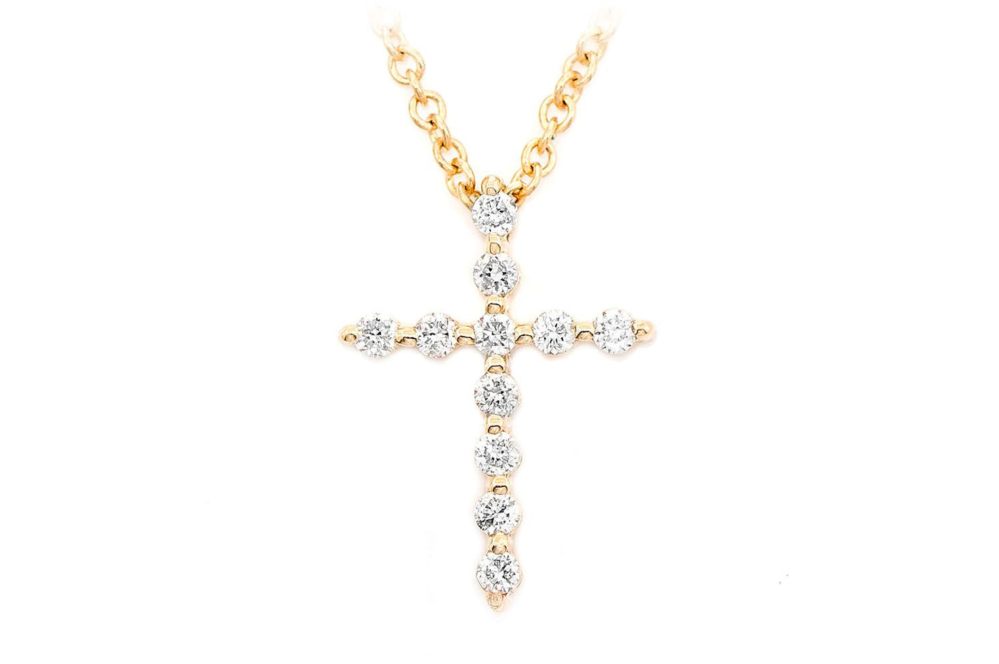 CROSS DIAMOND PENDANT NECKLACE ATTACHED 14K SOLID GOLD .15CTW