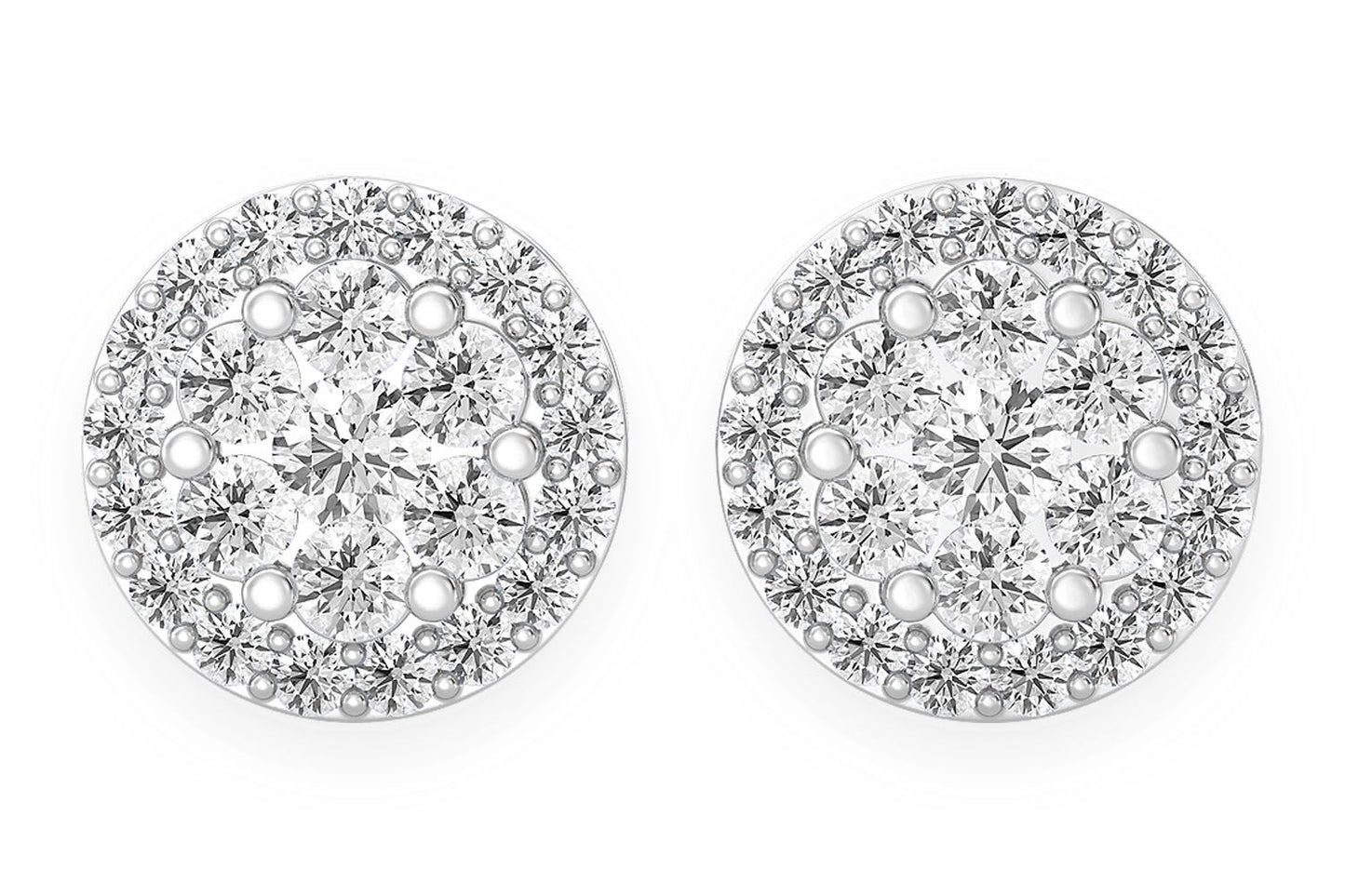3.00CTW FLOWER HALO STUD DIAMOND EARRINGS 14K SOLID GOLD