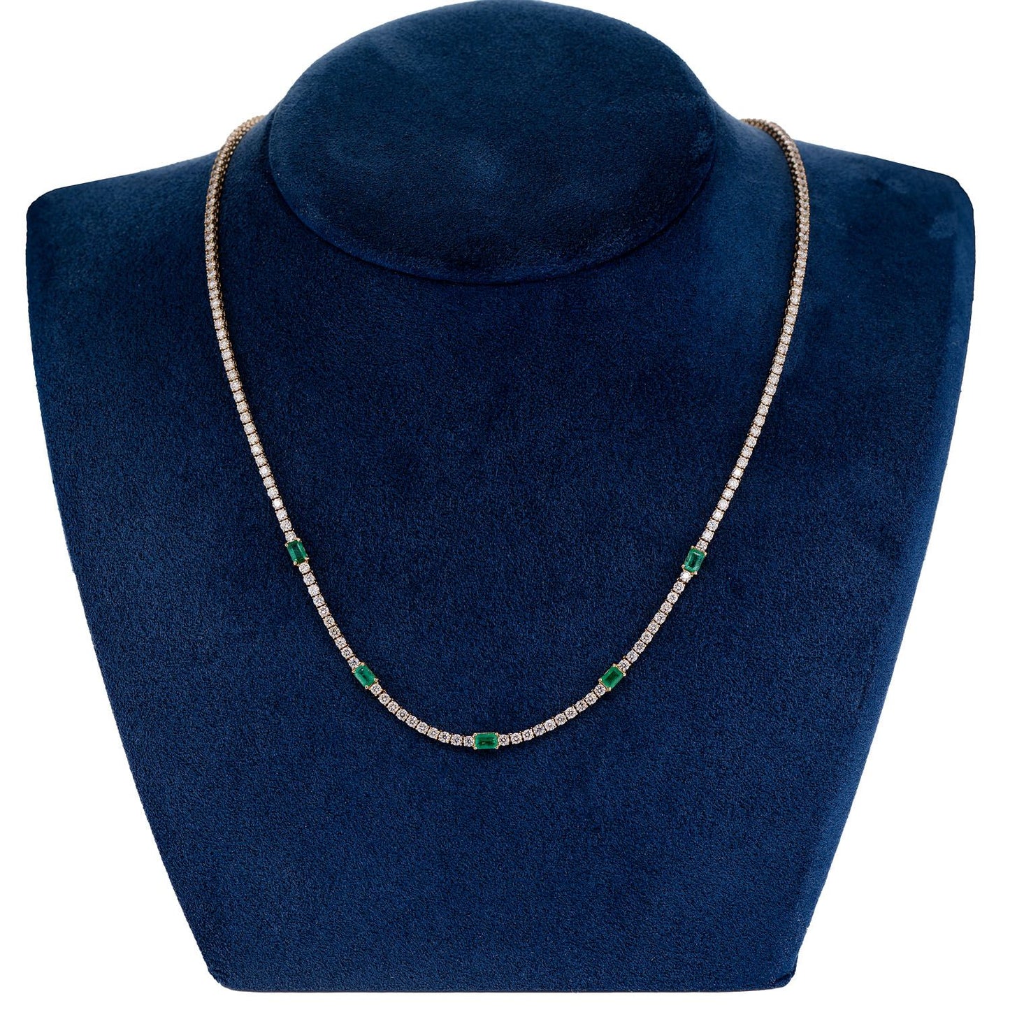 DIAMOND TENNIS NECKLACE WITH EMERALD GEMSTONES 14K SOLID GOLD 5.90CTW