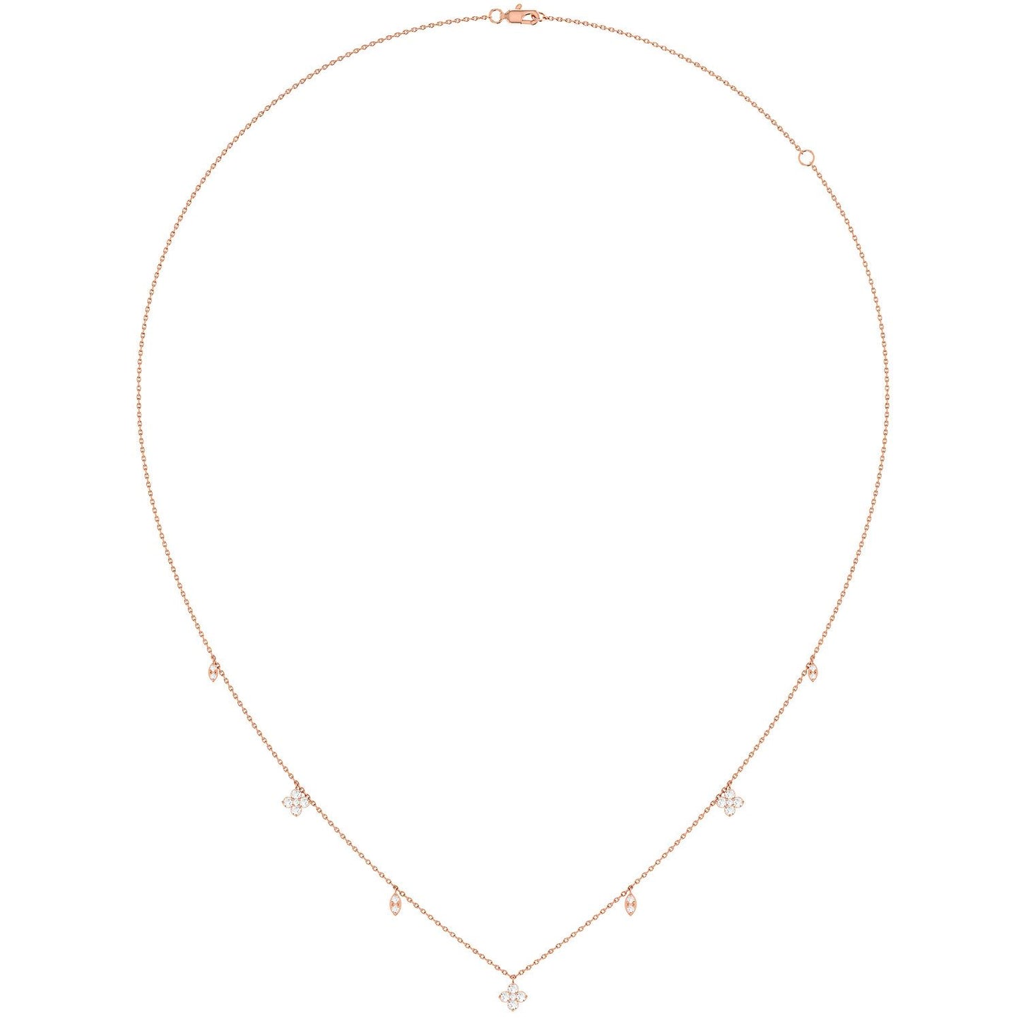 CLOVER DIAMOND STATION NECKLACE 14K SOLID GOLD 0.25CTW
