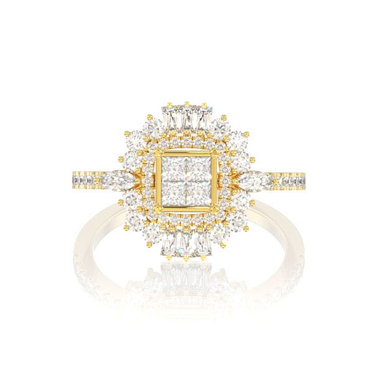 ART DECO PRINCESS DIAMOND RING 14K SOLID GOLD 1.50CTW