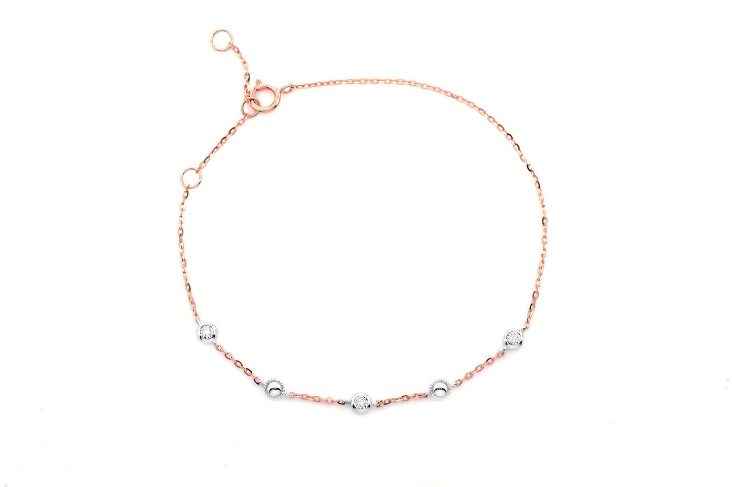 BEAD & BEZEL DIAMOND BRACELET 14K SOLID GOLD 0.05CTW