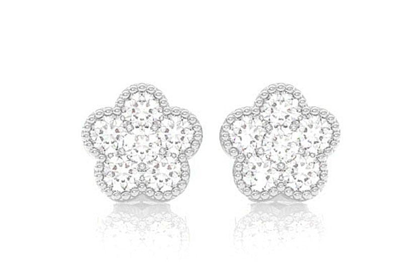 CERCEI ȘTIF CU TRIFOI ȘI DIAMANTE MILGRAIN, AUR MASIV DE 14K, 0.50CT