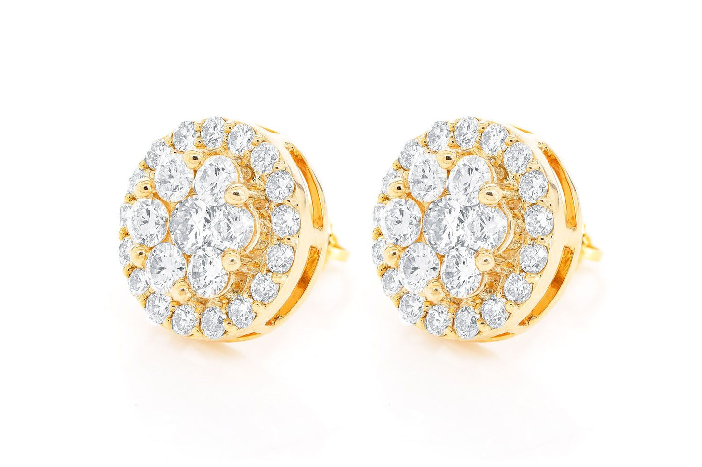 CERCEI CU DIAMANTE HALO FLOWER, AUR MASIV DE 14K, 4.00CT