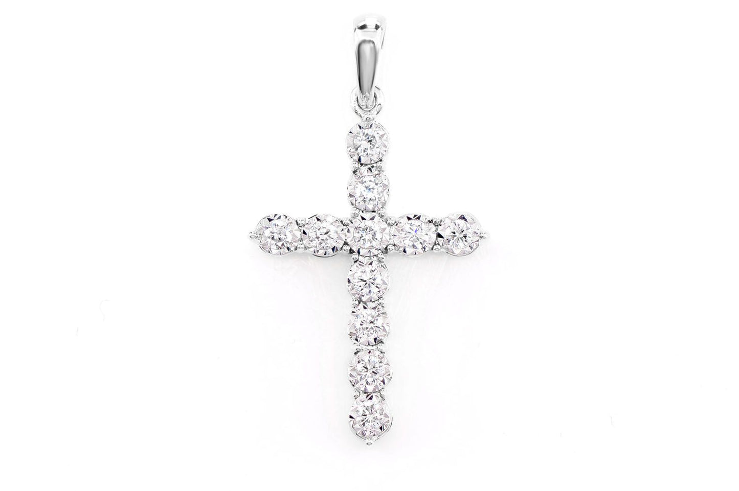BITTY MIRACLE SET DIAMOND CROSS PENDANT 14K SOLID GOLD 0.20CTW