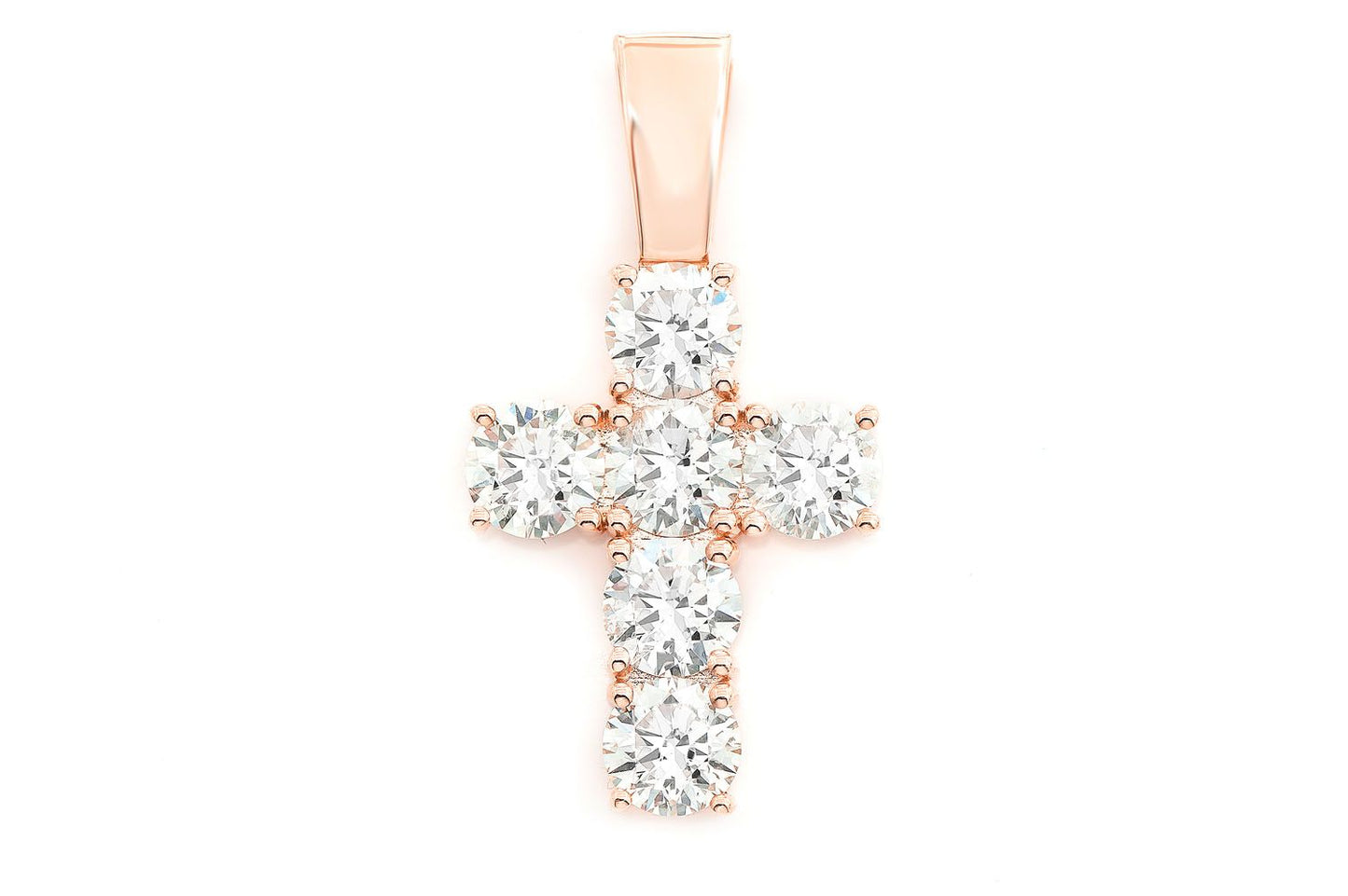 6 STONE CROSS DIAMOND PENDANT 14K SOLID GOLD 3.00CTW