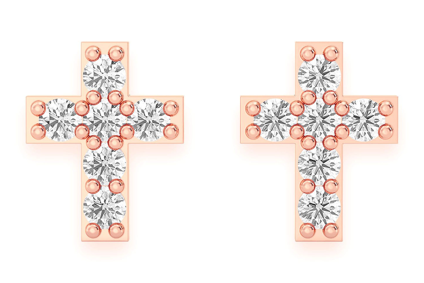 CROSS STUD DIAMOND EARRINGS 14K SOLID GOLD 0.10CTW