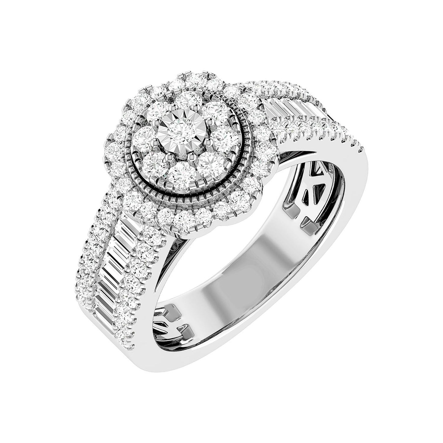INEL DE LOGODNĂ CU DIAMANTE ROTUNDE ȘI BAGHETĂ, 1.00CT, AUR MASIV DE 14K