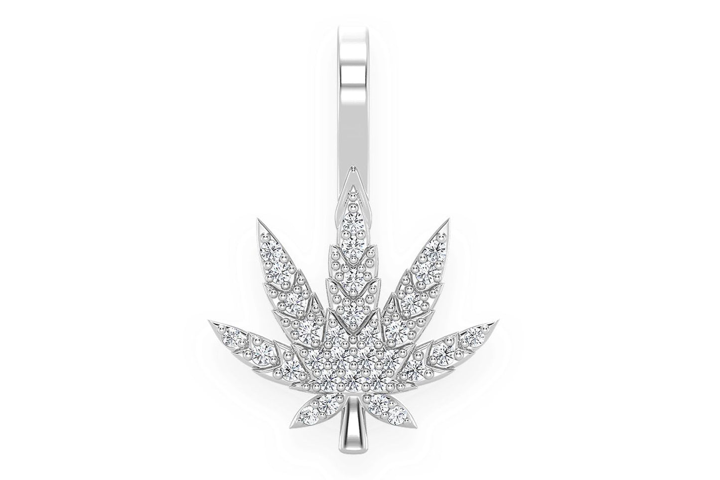 CANNABIS LEAF DIAMOND PENDANT 14K SOLID GOLD 0.15CTW