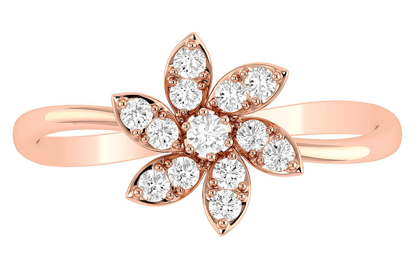 INEL CU DIAMANT ȘI FLOARE, AUR MASIV DE 14K, 0.25CT
