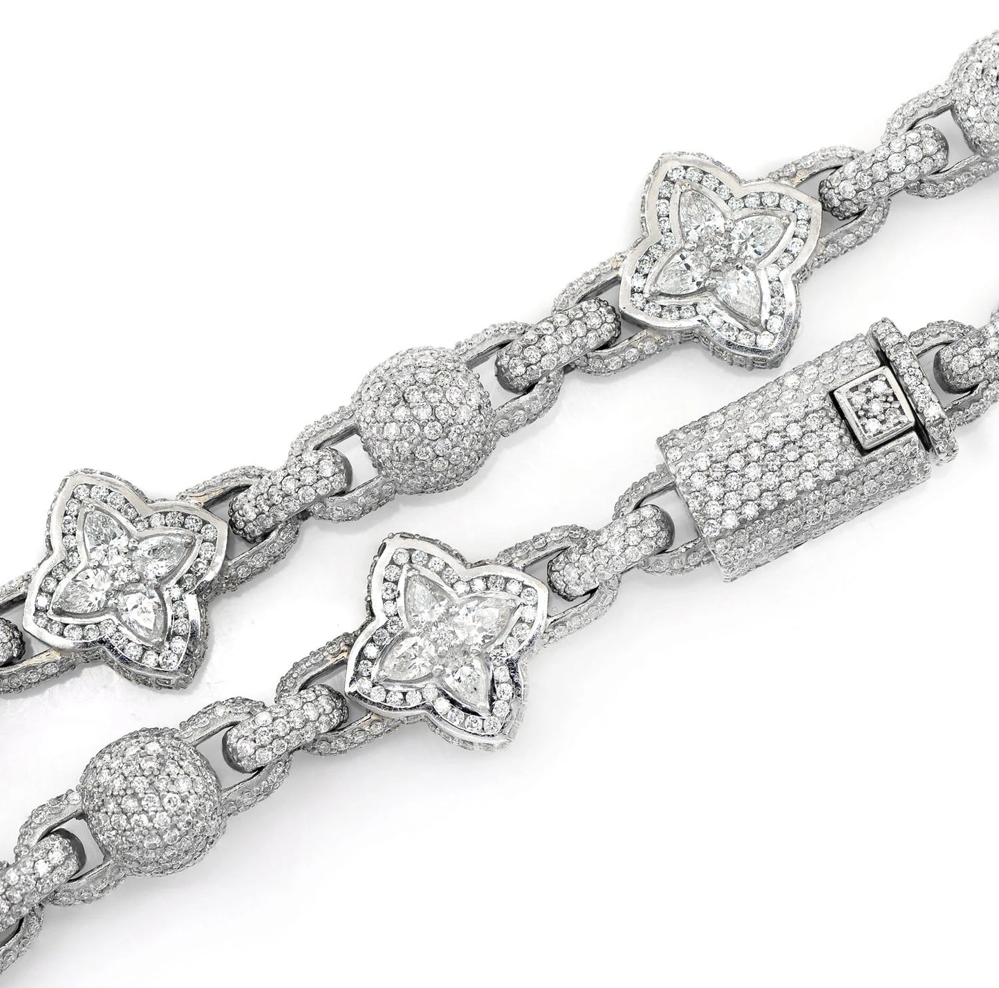 BEADED FLORAL MARQUISE DIAMOND LINK NECKLACE 14K SOLID GOLD 24.50CTW